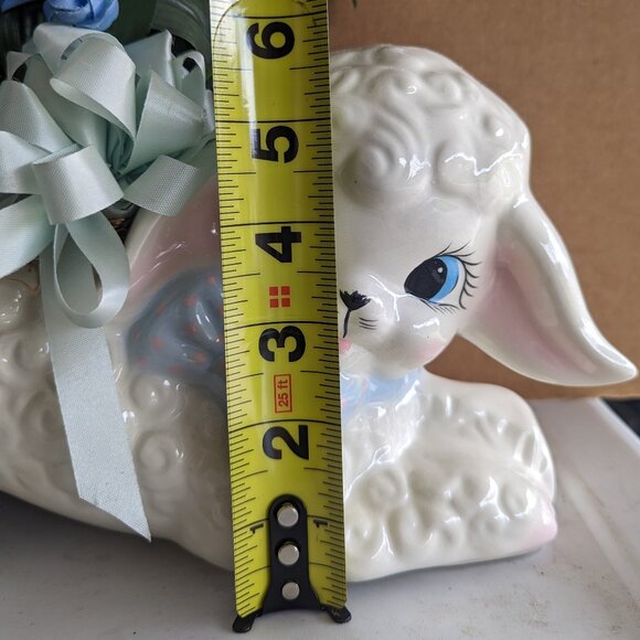 Vintage Playful Baby Lamb with Poke Dot Bow Tie Ceramic Planter Nursery Decor - Picture 9 of 11